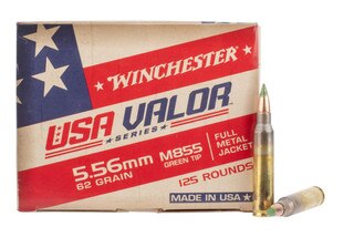 Winchester USA Valor Rifle 5.56 NATO 62gr FMJ Ammo - Box of 125